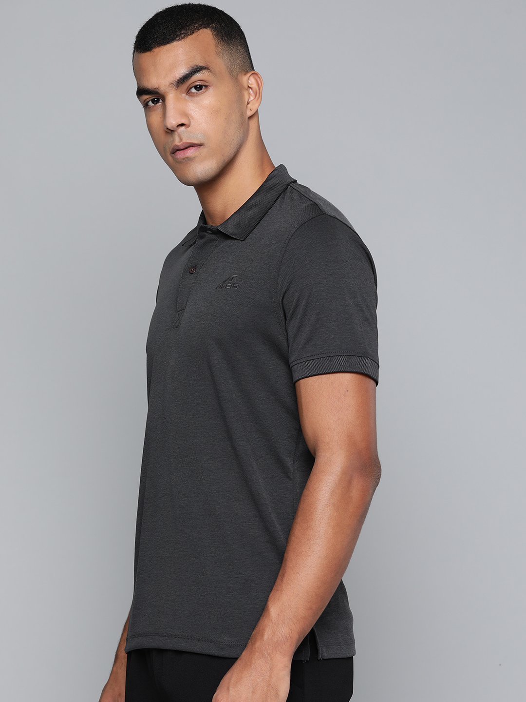 Alcis Men Charcoal Grey Solid Polo Collar T-shirt (2)