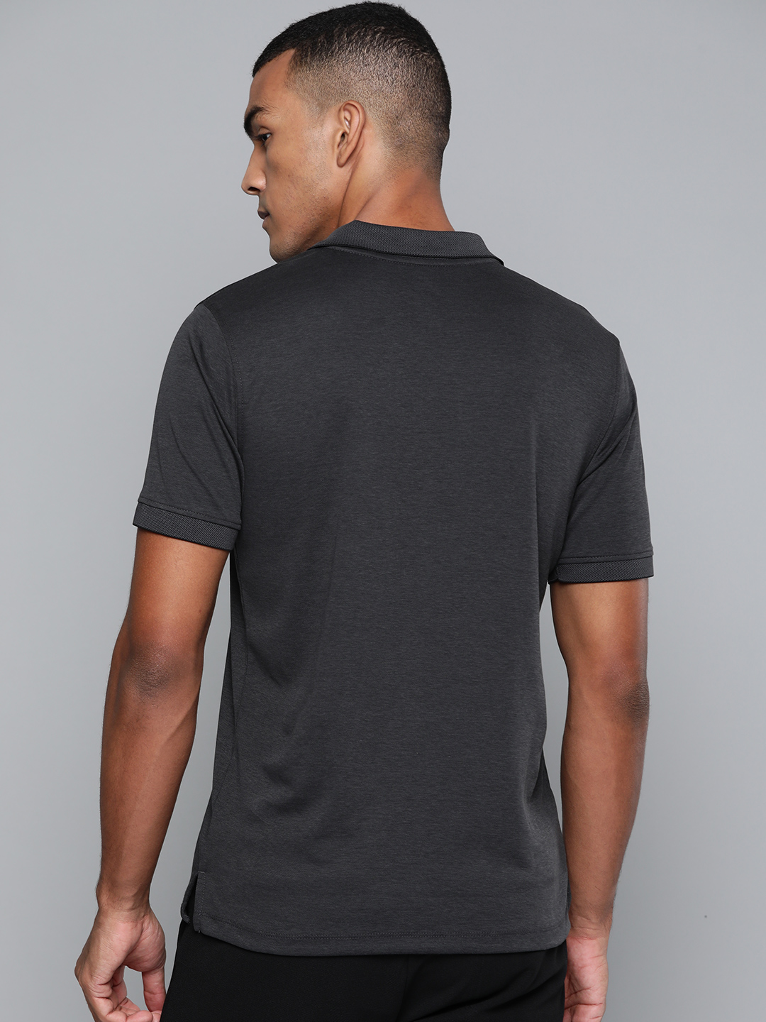 Alcis Men Charcoal Grey Solid Polo Collar T-shirt (3)