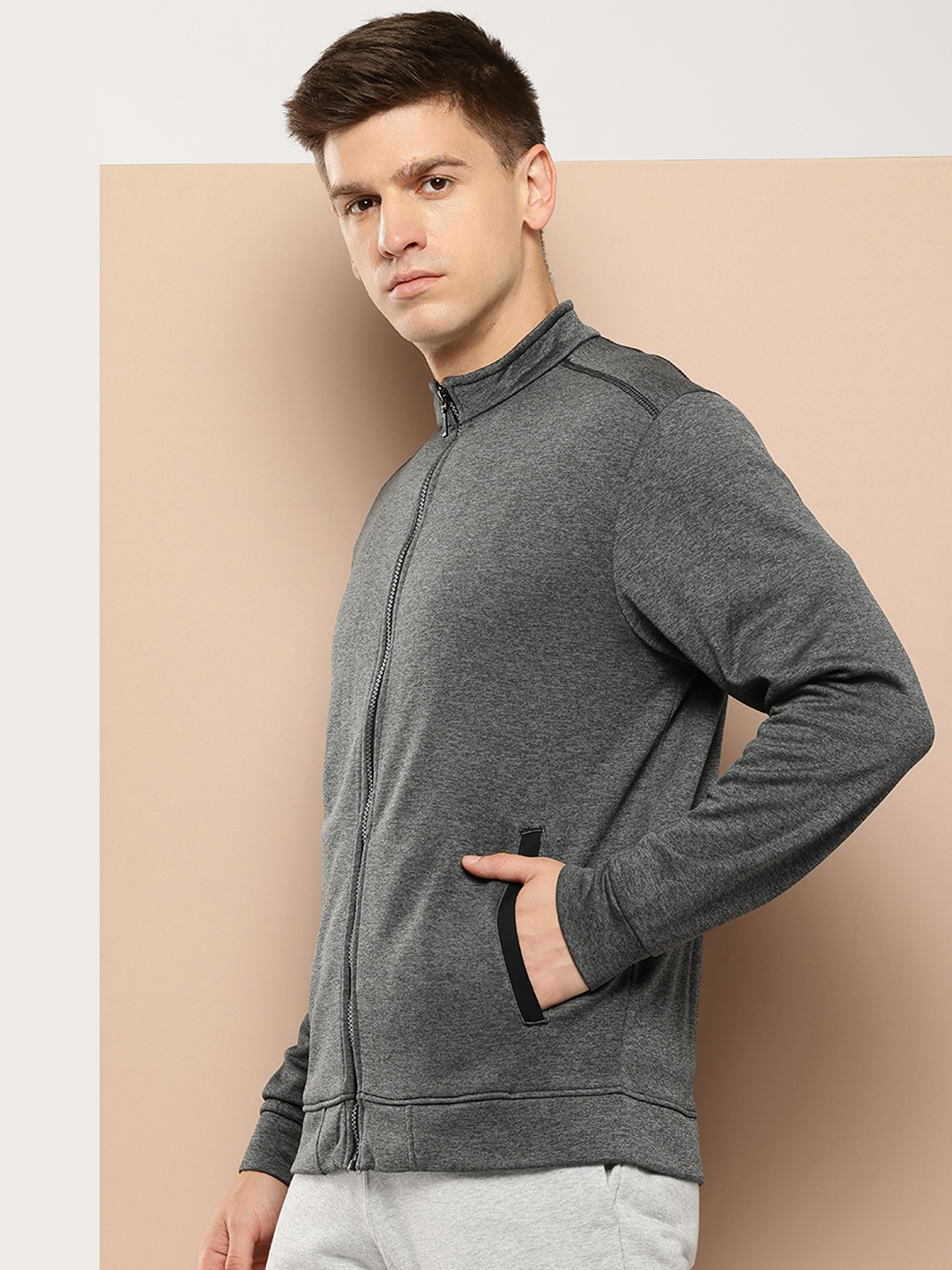 Alcis Men Charcoal Grey Solid Sporty Jacket (2)