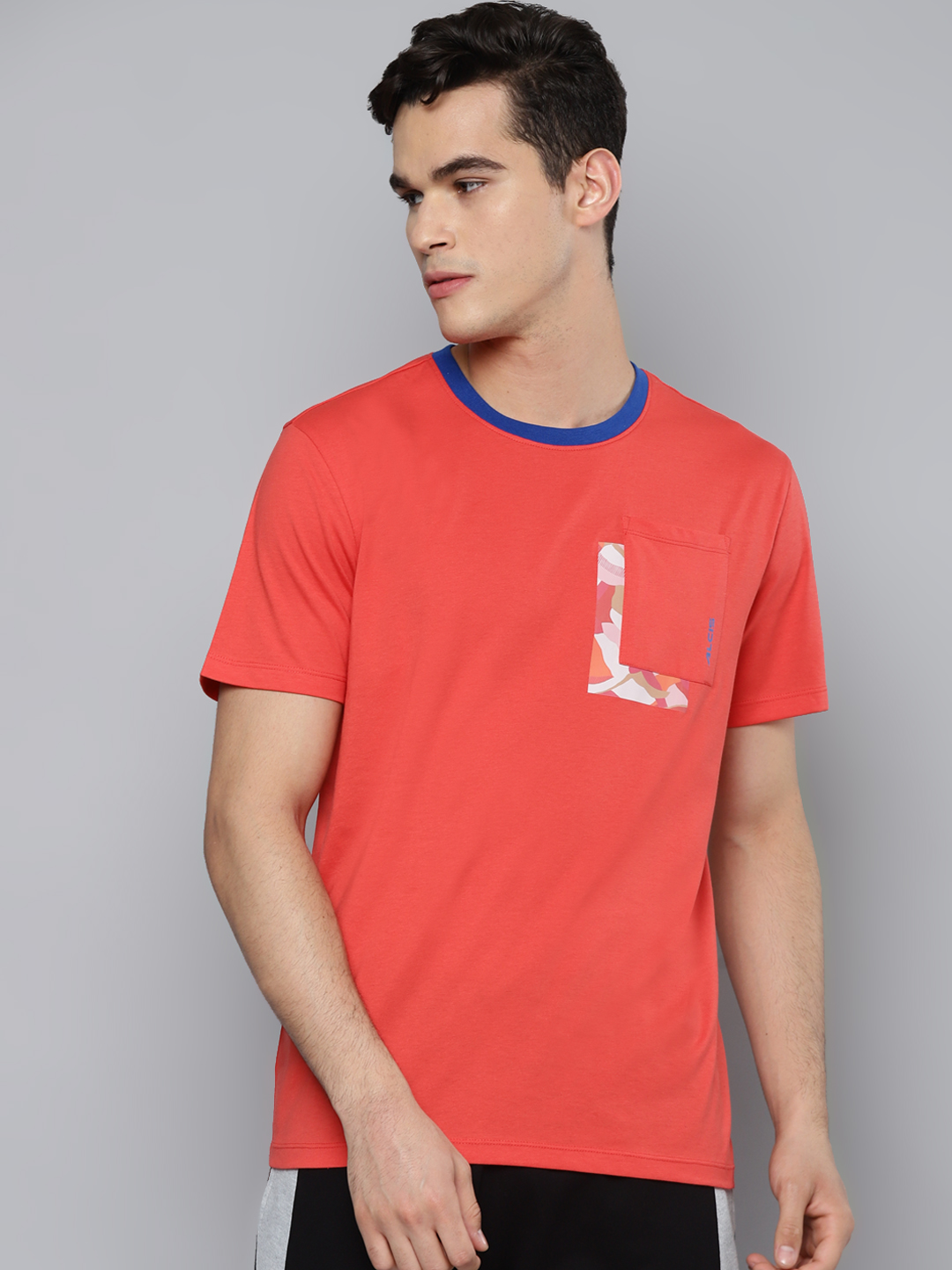 Men Coral Red Slim Fit Running T-shirt