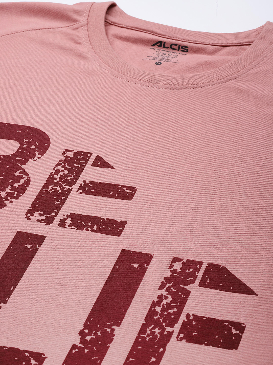 Alcis Men Dusty Pink & Maroon Typography Printed T-shirt (5)