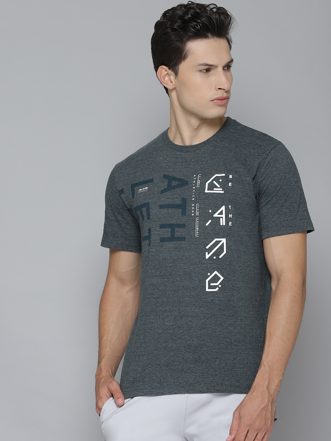 Men Green & White Printed Round Neck T-shirt