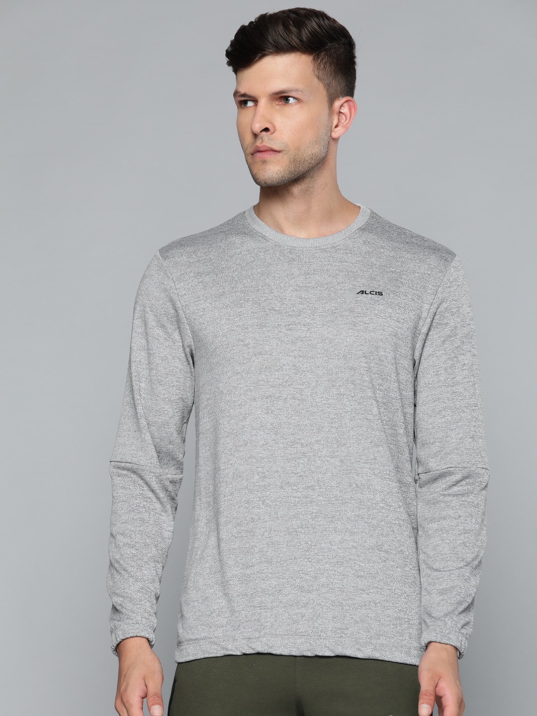 Men Grey Melange Solid Sweatshirt
