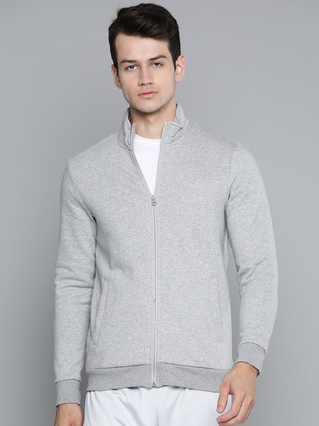 Men Grey Melange Solid Sweatshirt
