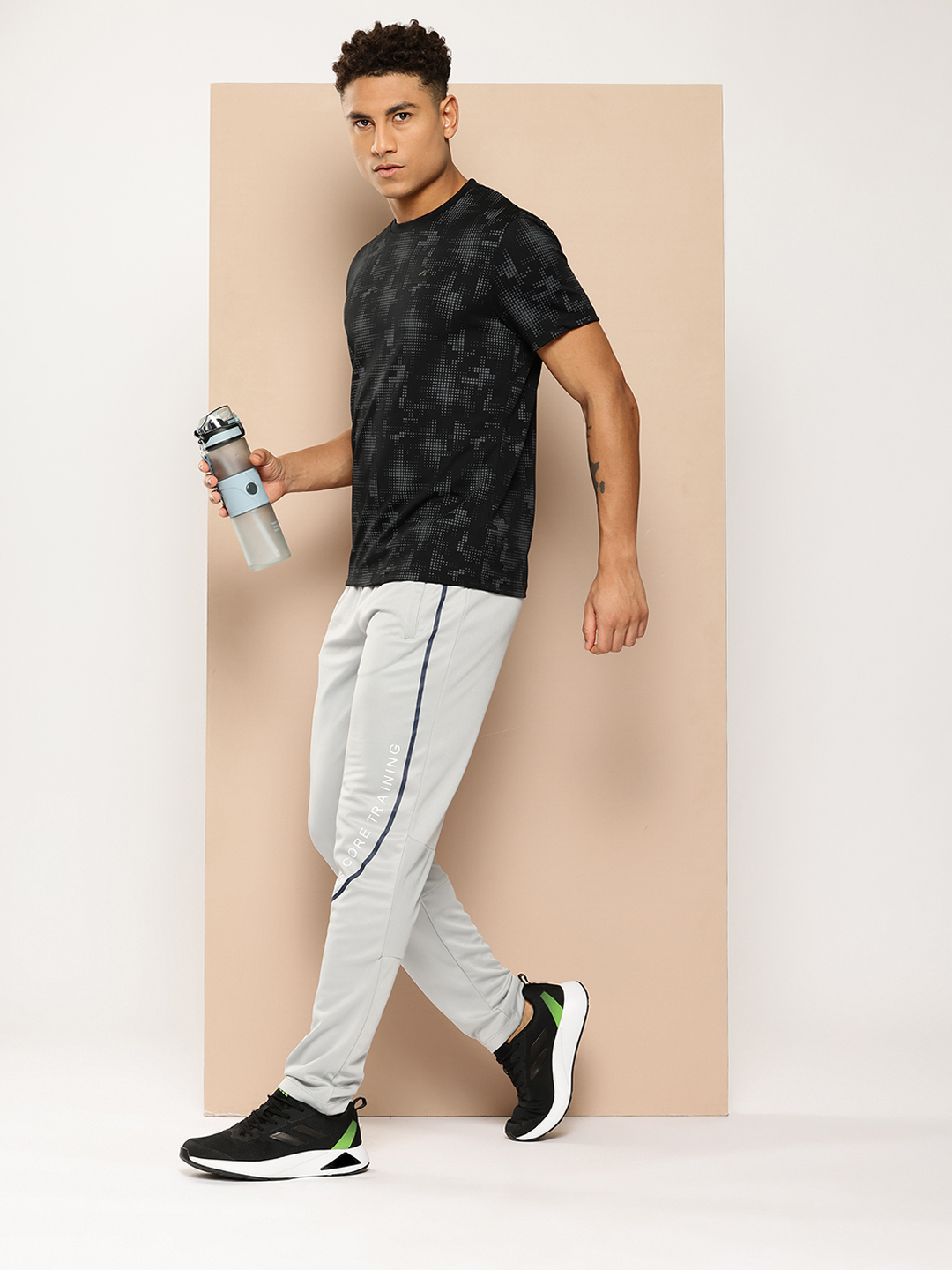 Alcis Men Grey Printed Slim Fit Training Gym Track Pants (4)