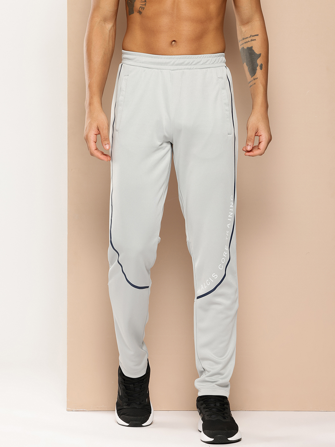 Alcis Men Grey Printed Slim Fit Training Gym Track Pants (1)