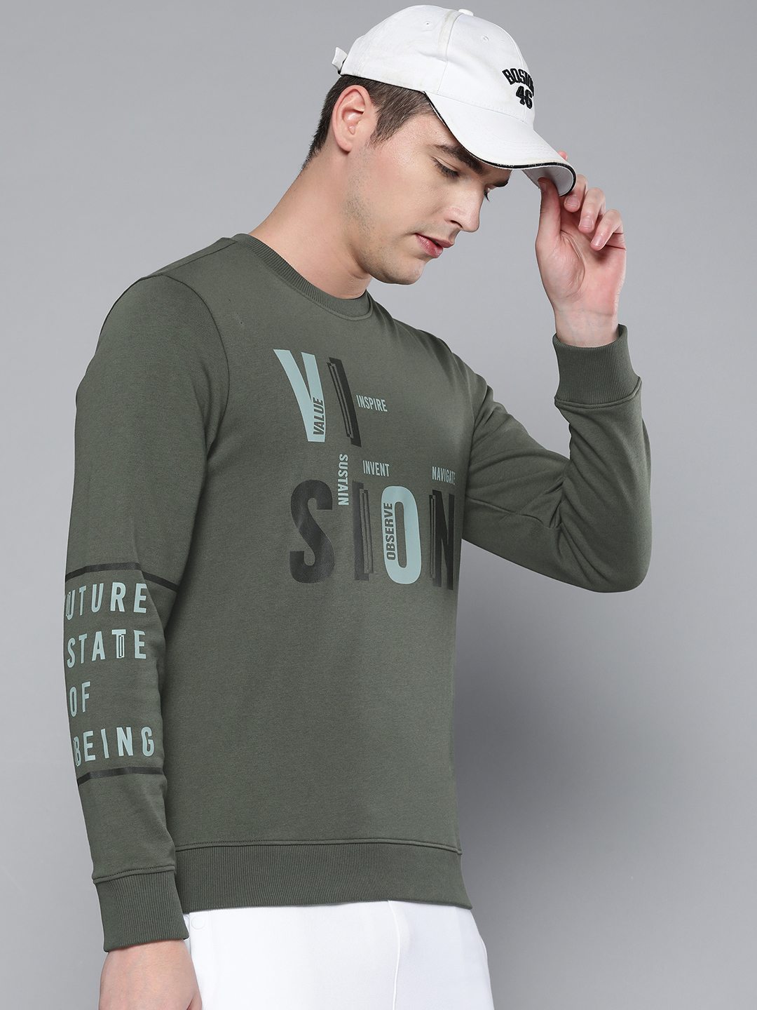 Alcis Men Olive Green Printed Sweatshirt (3)