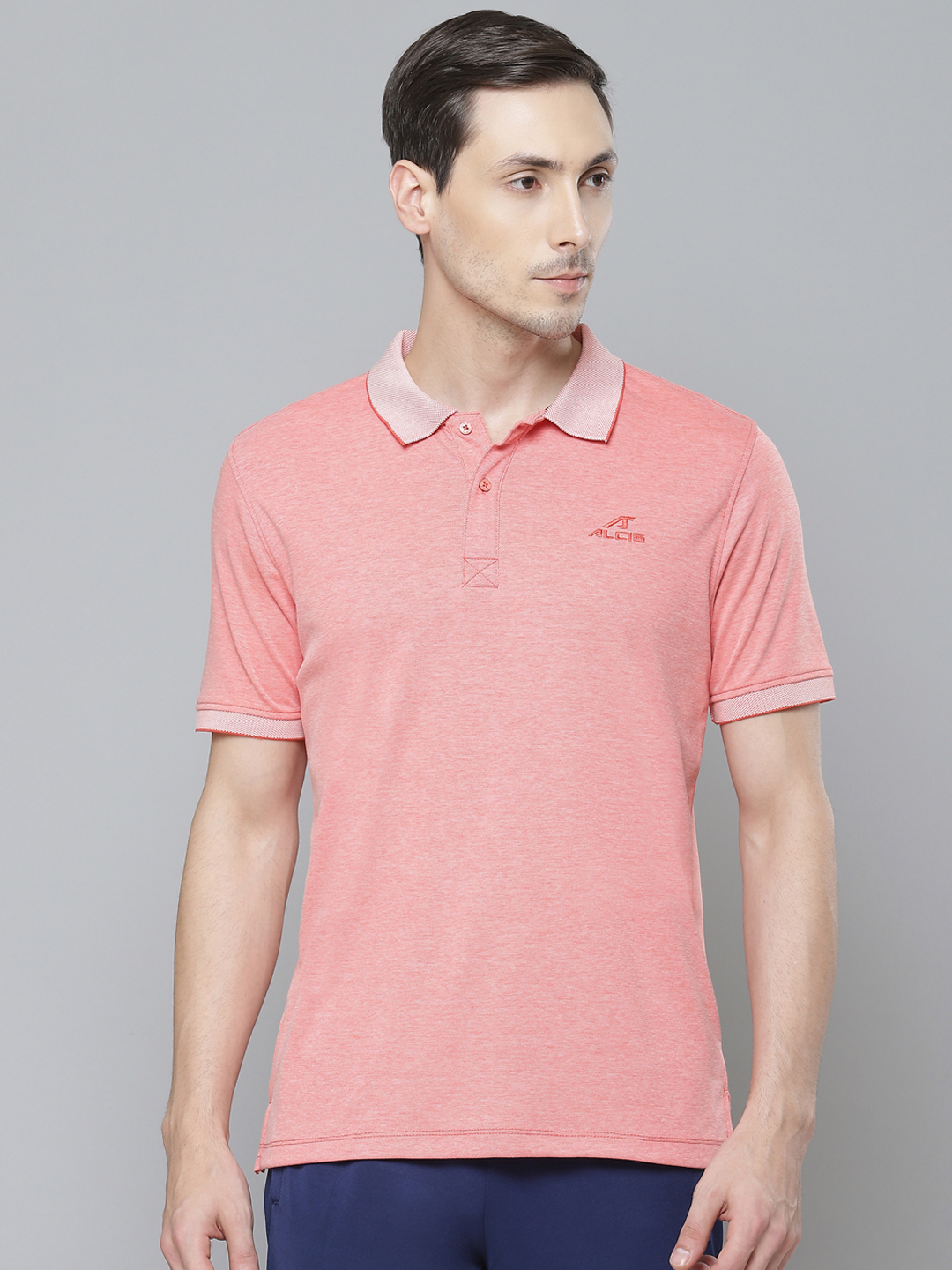 Men Peach-Coloured Solid Polo Collar T-shirt