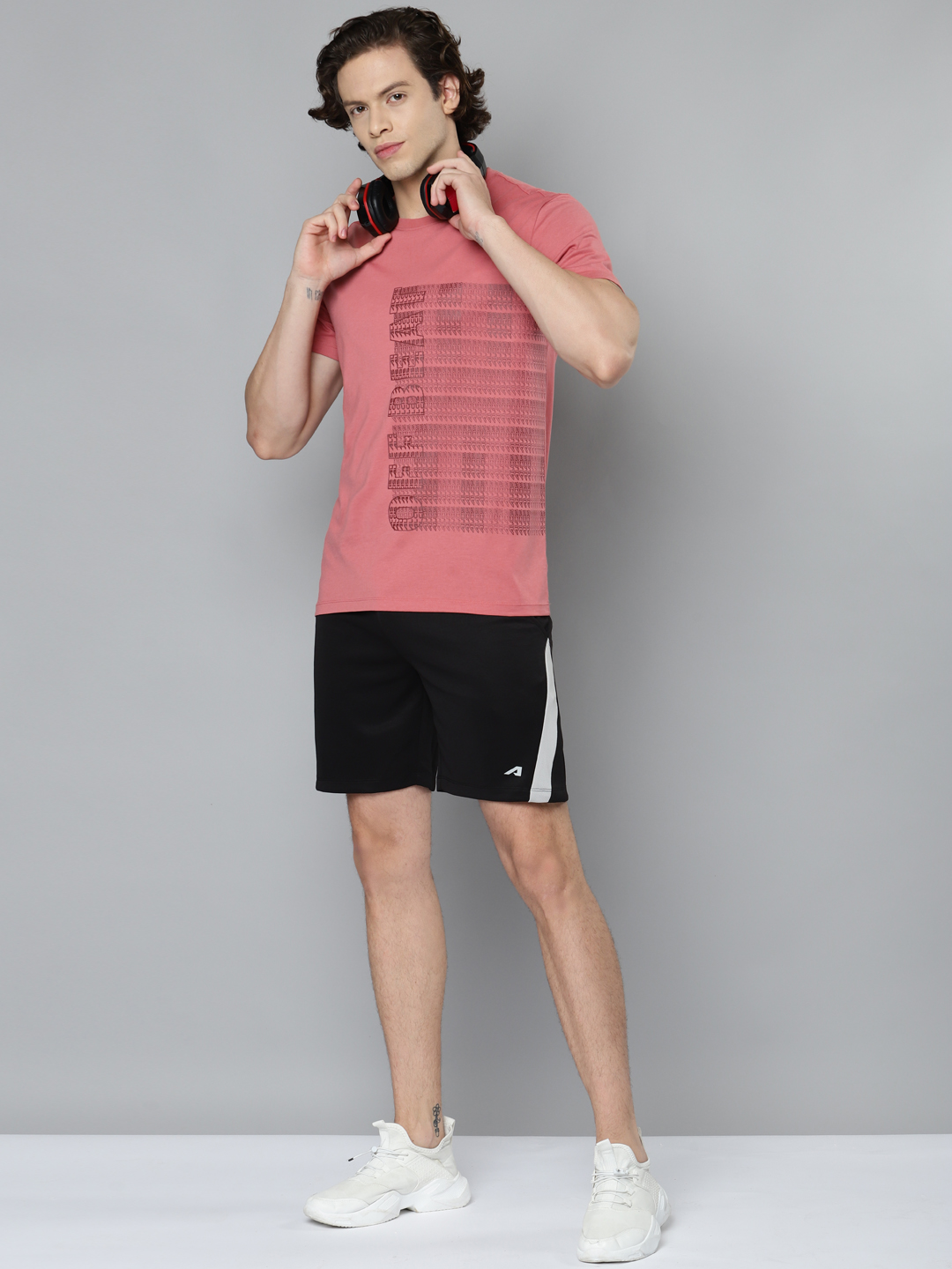 Alcis Men Pink Typography Printed Slim Fit Running T-shirt (4)