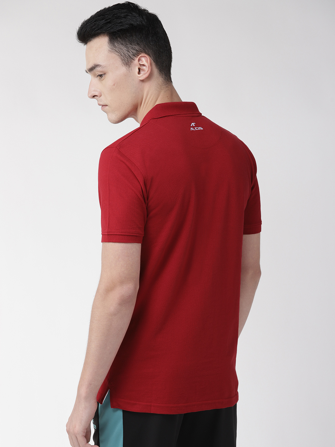 Alcis Men Red Solid Polo Collar Training T-shirt (3)