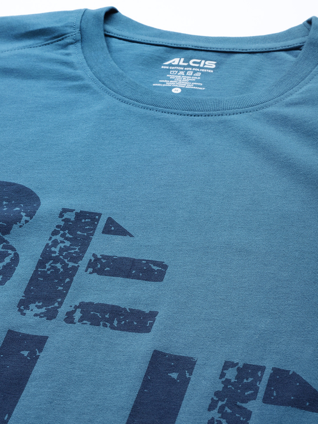 Alcis Men Teal Blue Typography Printed Slim Fit Gym T-shirt (5)