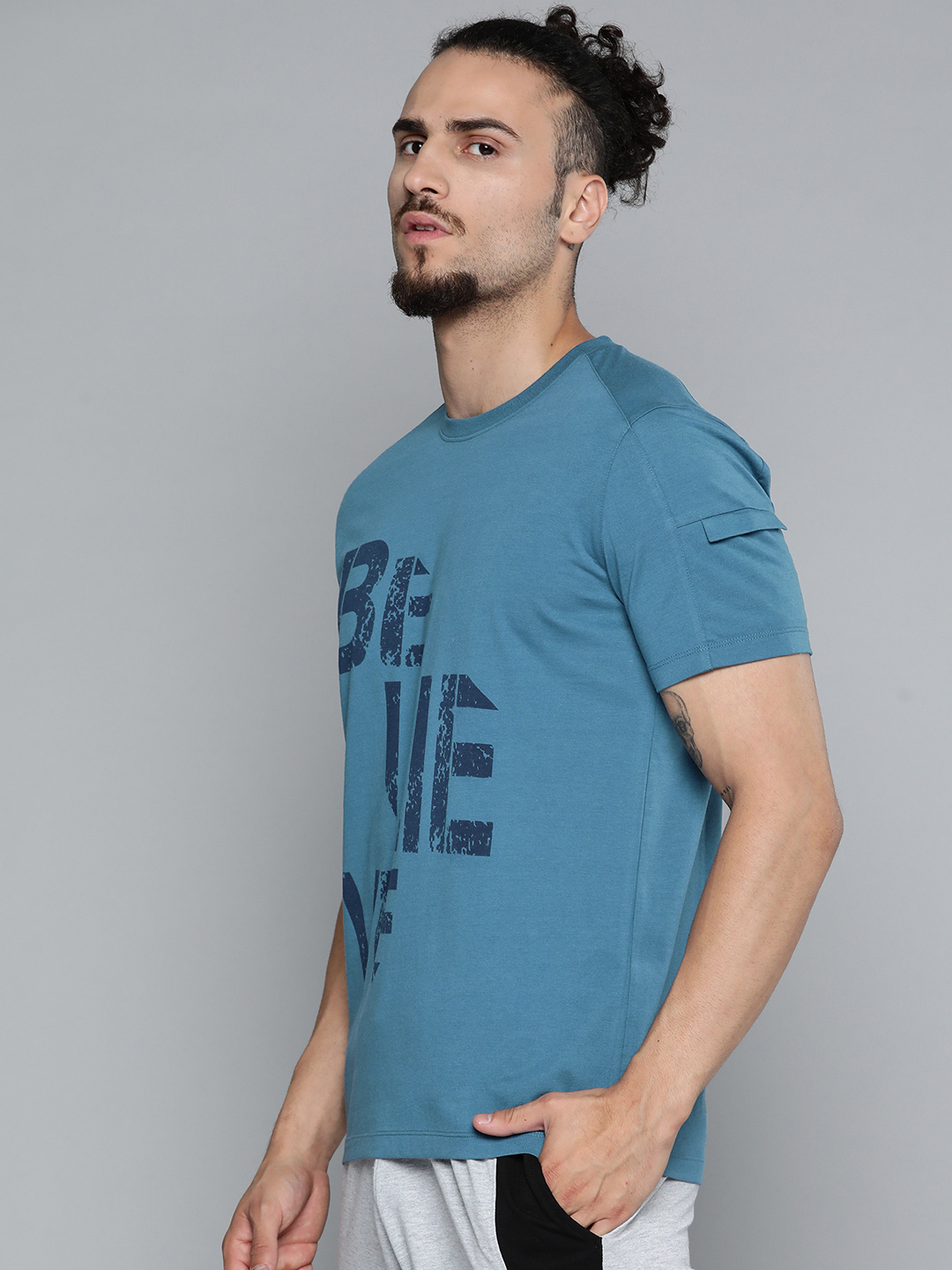 Alcis Men Teal Blue Typography Printed Slim Fit Gym T-shirt (2)