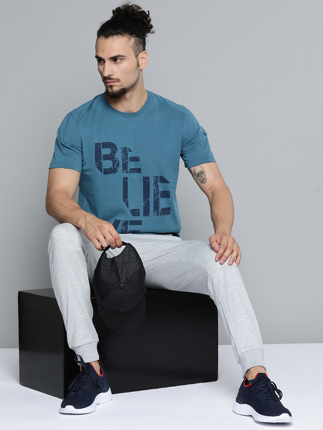 Alcis Men Teal Blue Typography Printed Slim Fit Gym T-shirt (4)