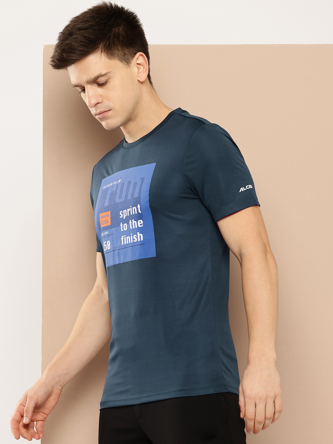 Alcis Men Typography Printed Anti Static Slim Fit Sports T-shirt (2)
