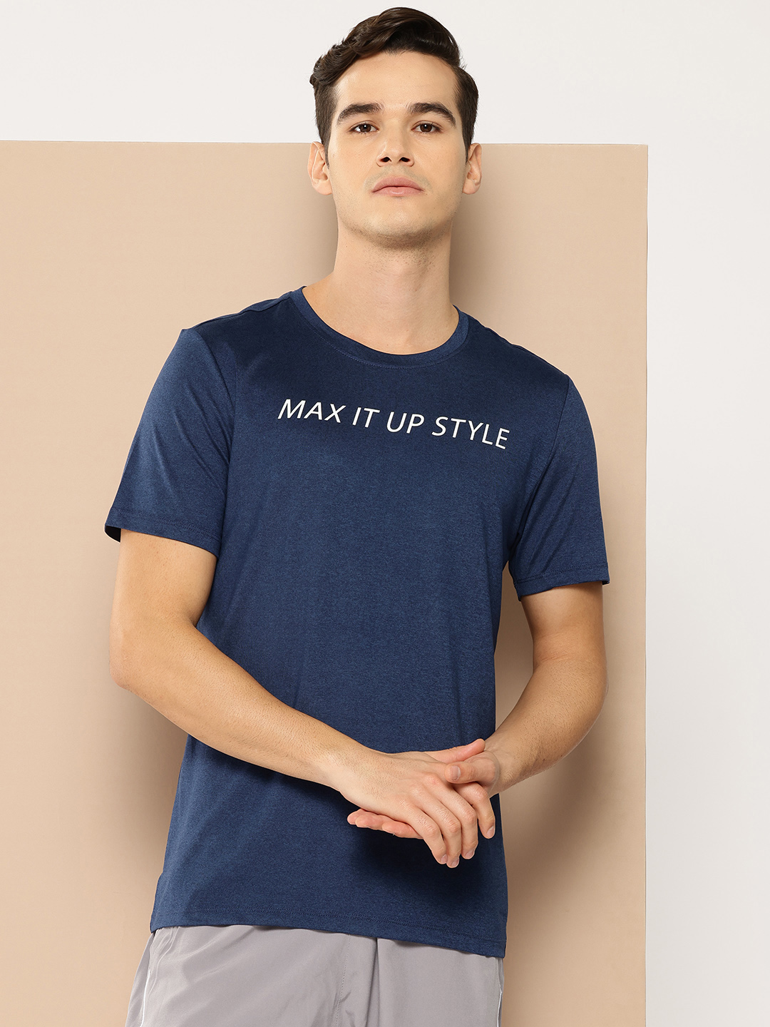 Men Typography Printed Anti Static Slim Fit T-shirt