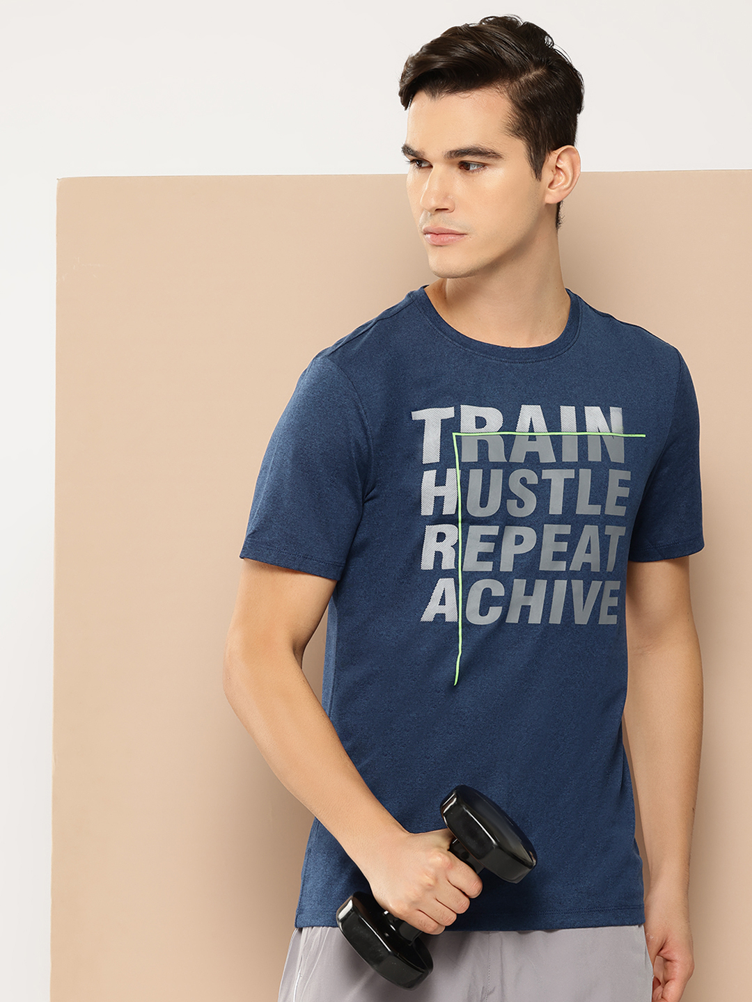 Men Typography Printed Dry Tech Slim Fit T-shirt