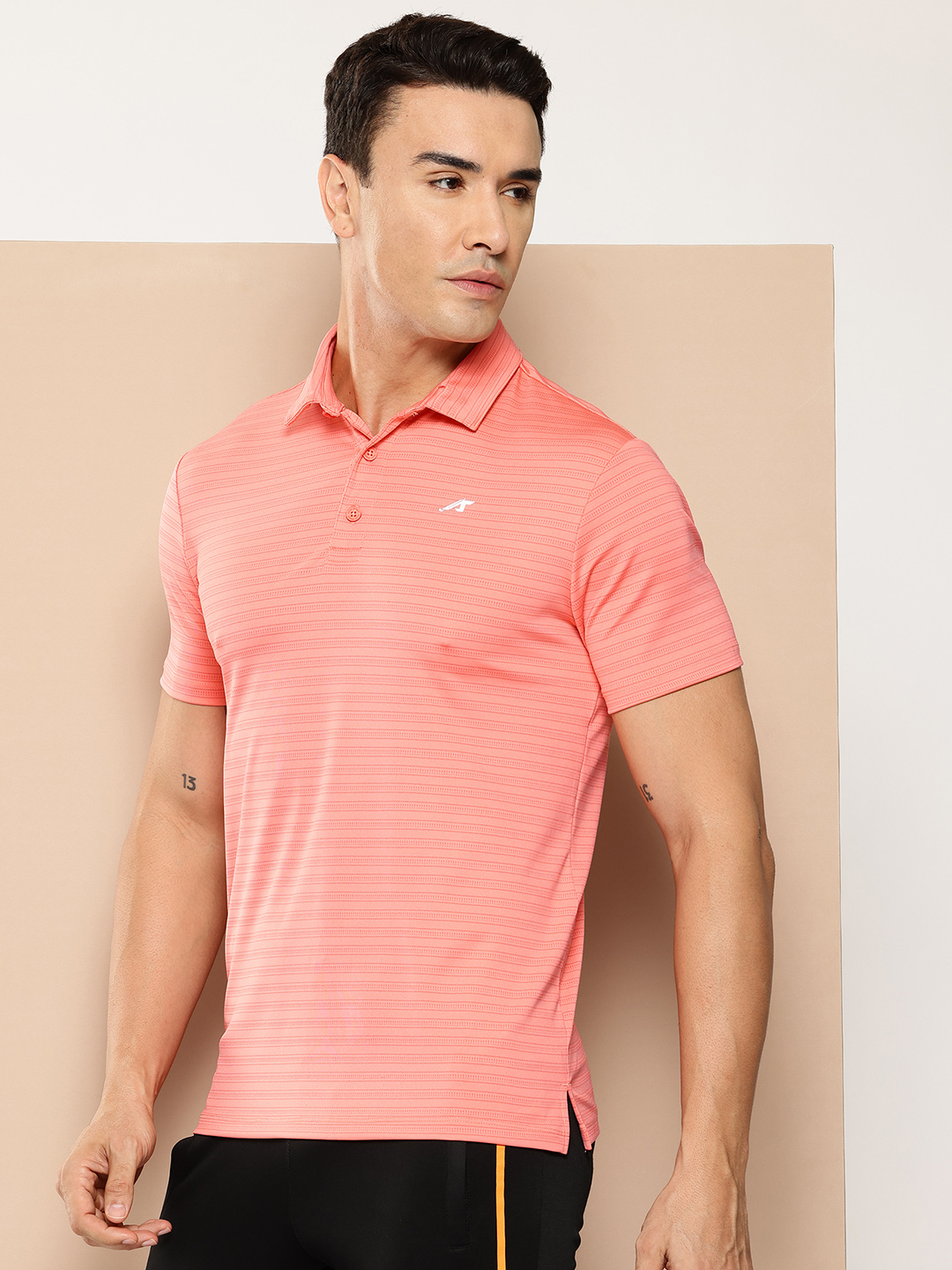 Alcis Peach Printed Polo Collar Golf Polo Neck T-shirt (2)