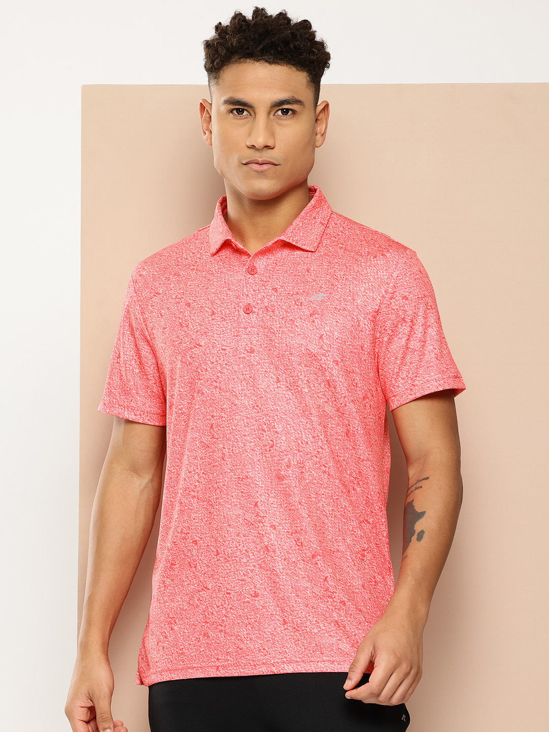 Red Printed Polo Collar Golf Polo Neck T-shirt