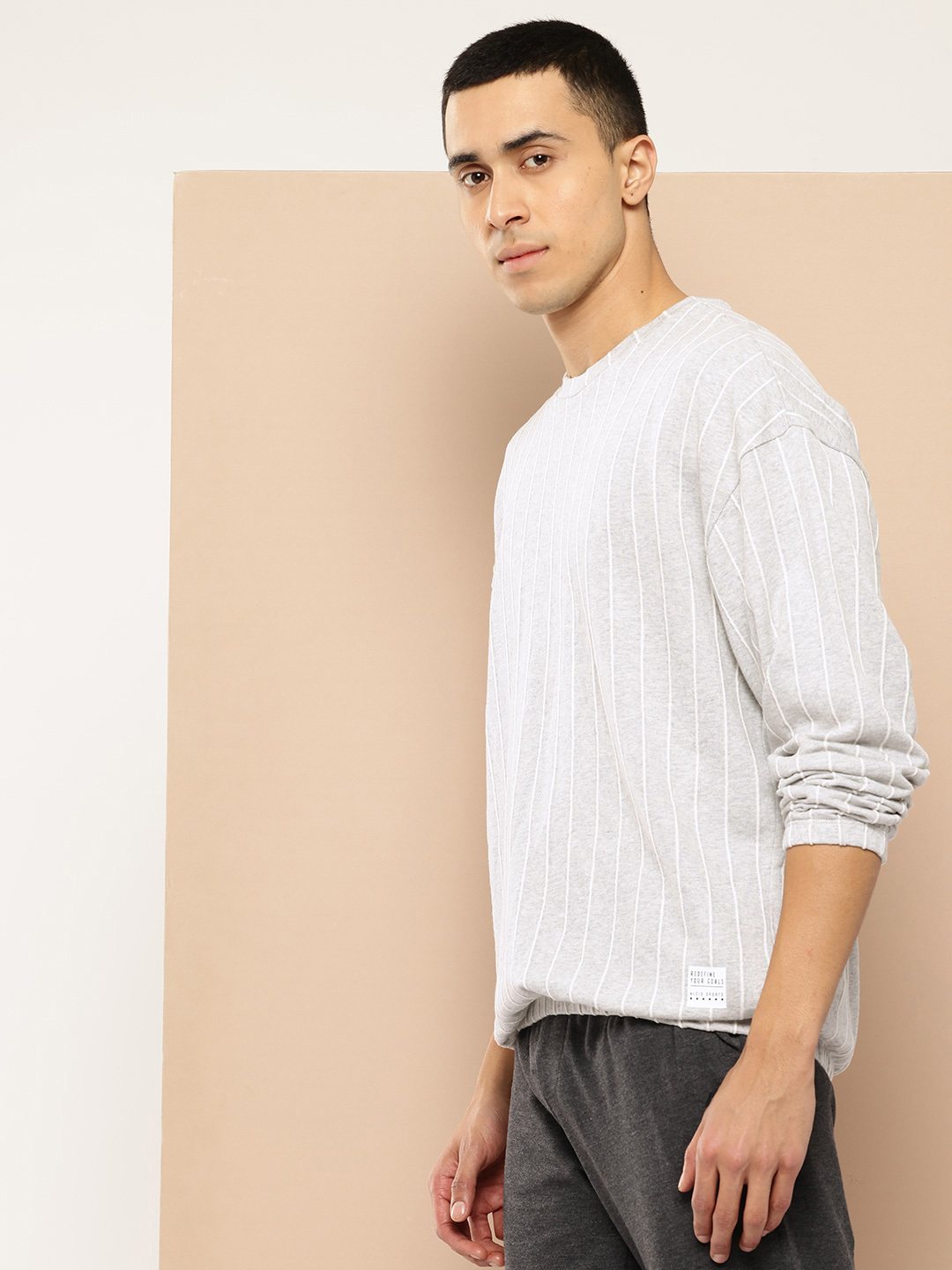 Alcis Striped Drop Shoulder Sleeve Sweatshirt with Typography Detail (2)