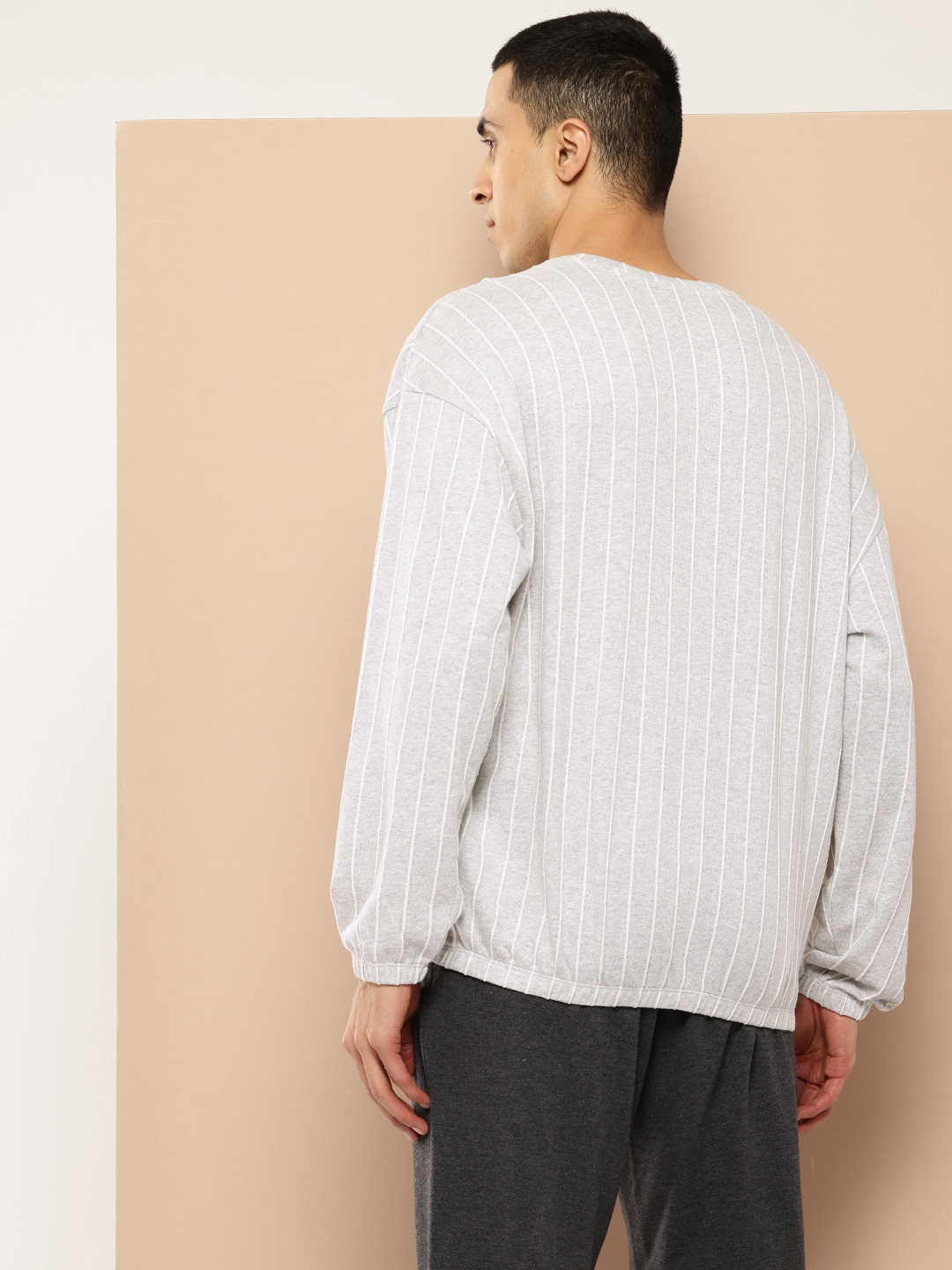 Alcis Striped Drop Shoulder Sleeve Sweatshirt with Typography Detail (3)