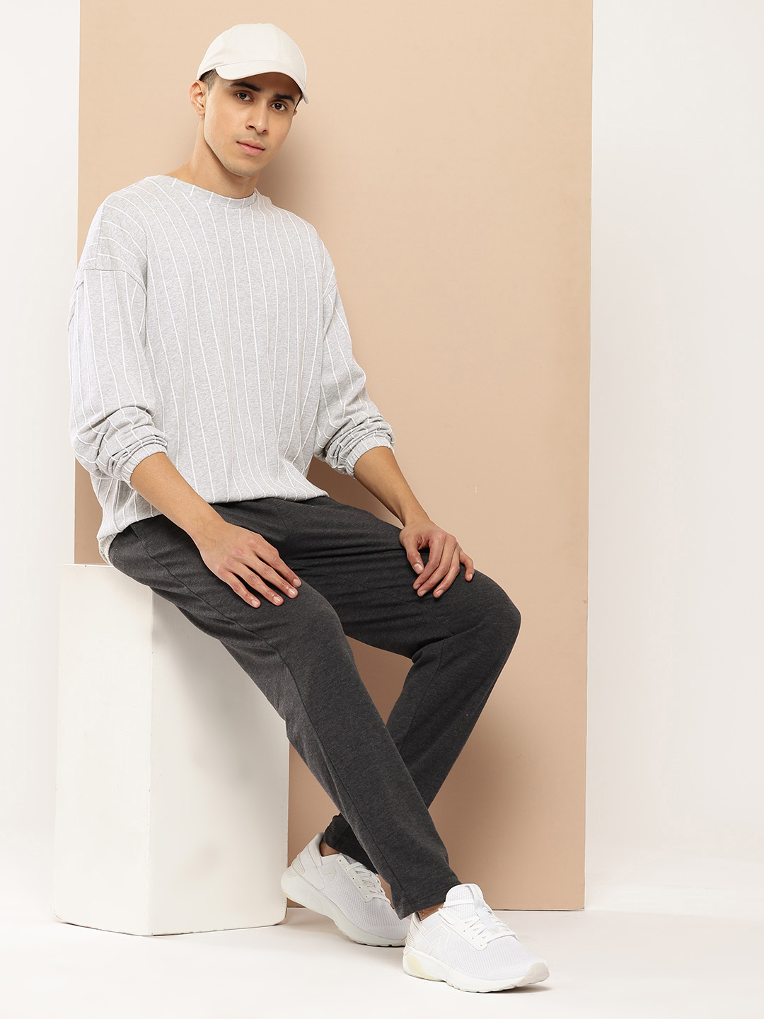 Alcis Striped Drop Shoulder Sleeve Sweatshirt with Typography Detail (4)