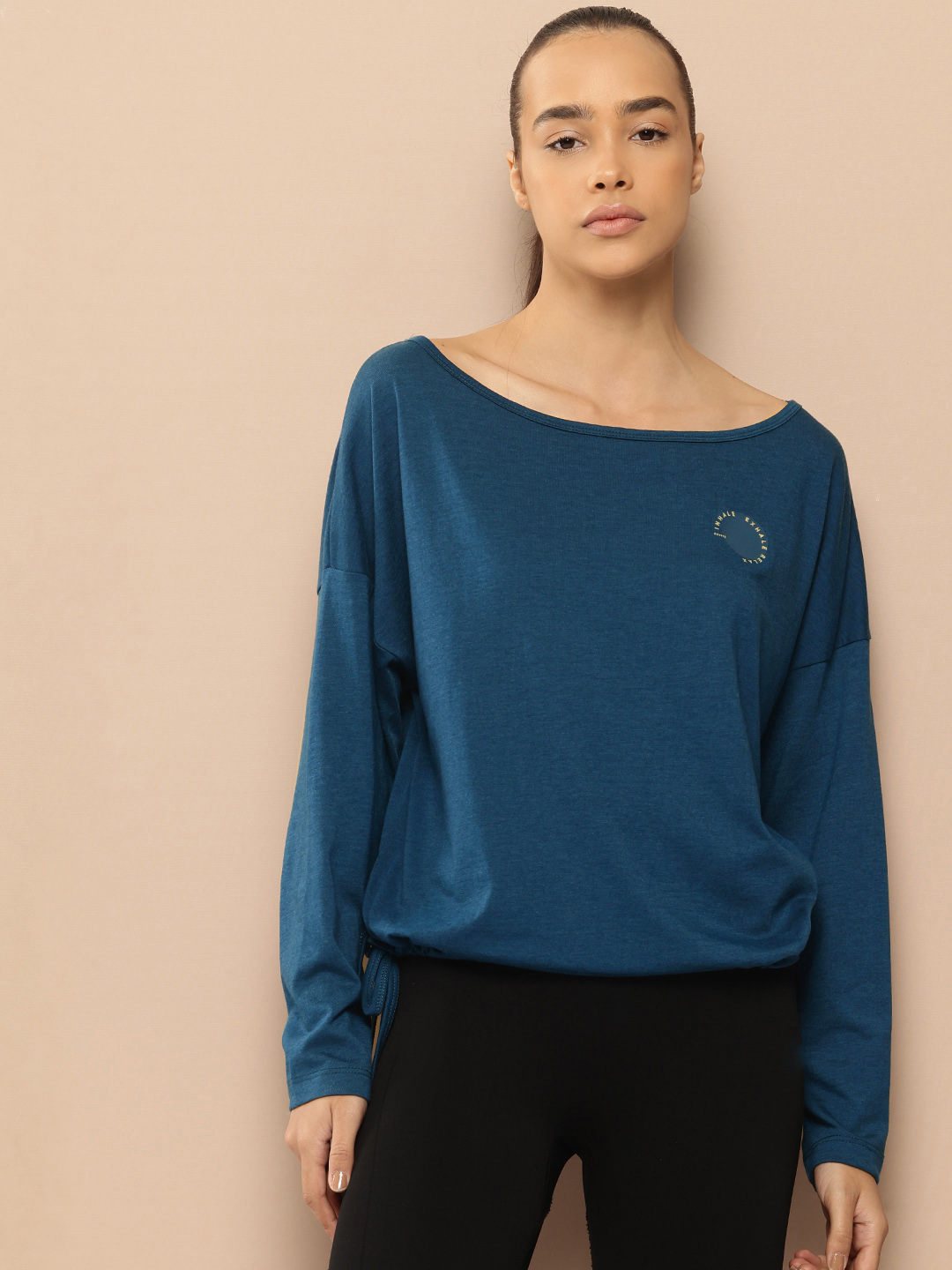 Typography Detail Drop-Shoulder Sleeves Yoga T-shirt