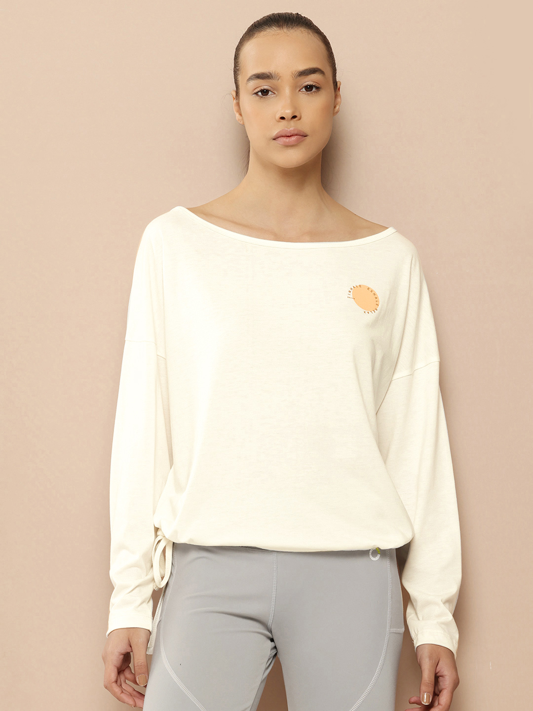 Typography Detail Drop-Shoulder Sleeves Yoga T-shirt