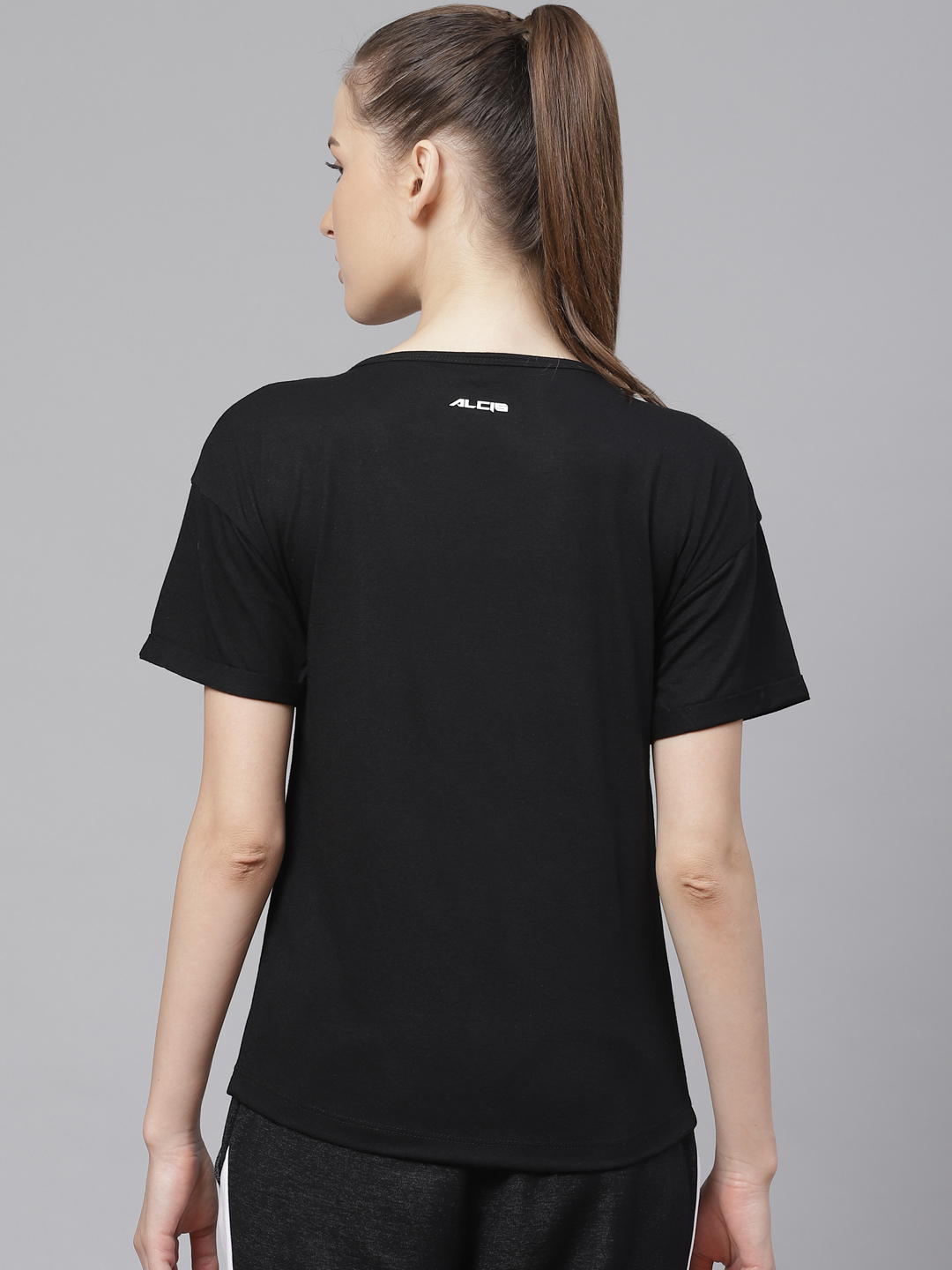 Alcis Women Black Printed Round Neck T-shirt (3)