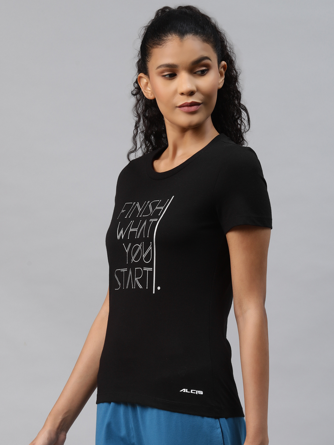 Alcis Women Black & White Typography Printed Slim Fit Outdoor T-shirt (2)