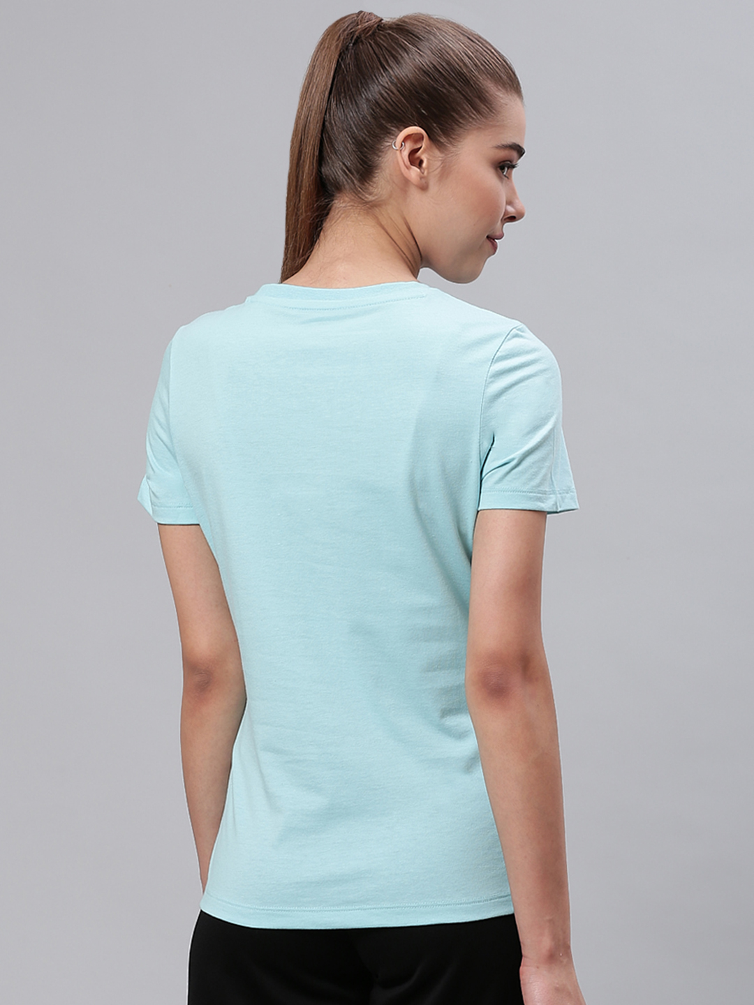 Alcis Women Blue & Black Printed Round Neck Sports T-shirt (3)
