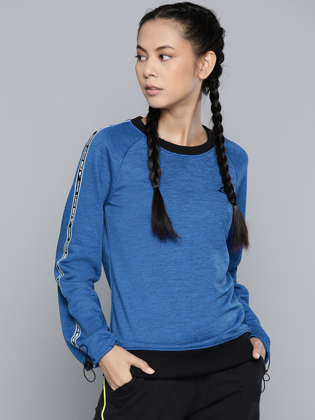 Women Blue Melange Effect Training Sweatshirt