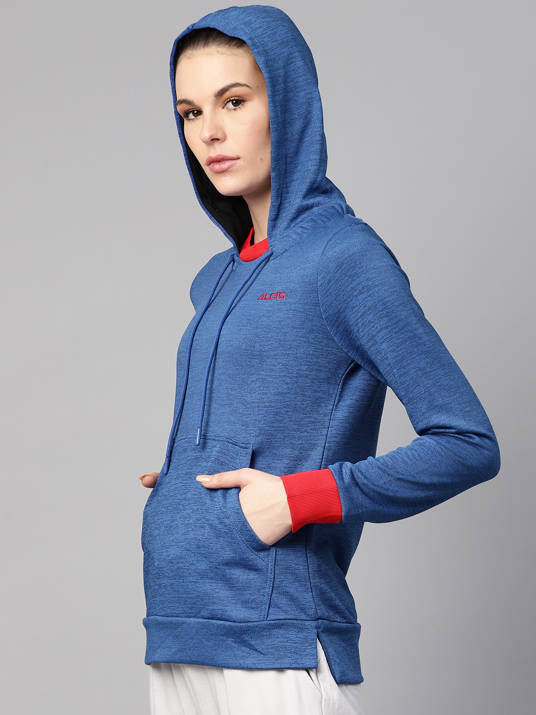 Alcis Women Blue Self Design Hooded Sweatshirt (2)