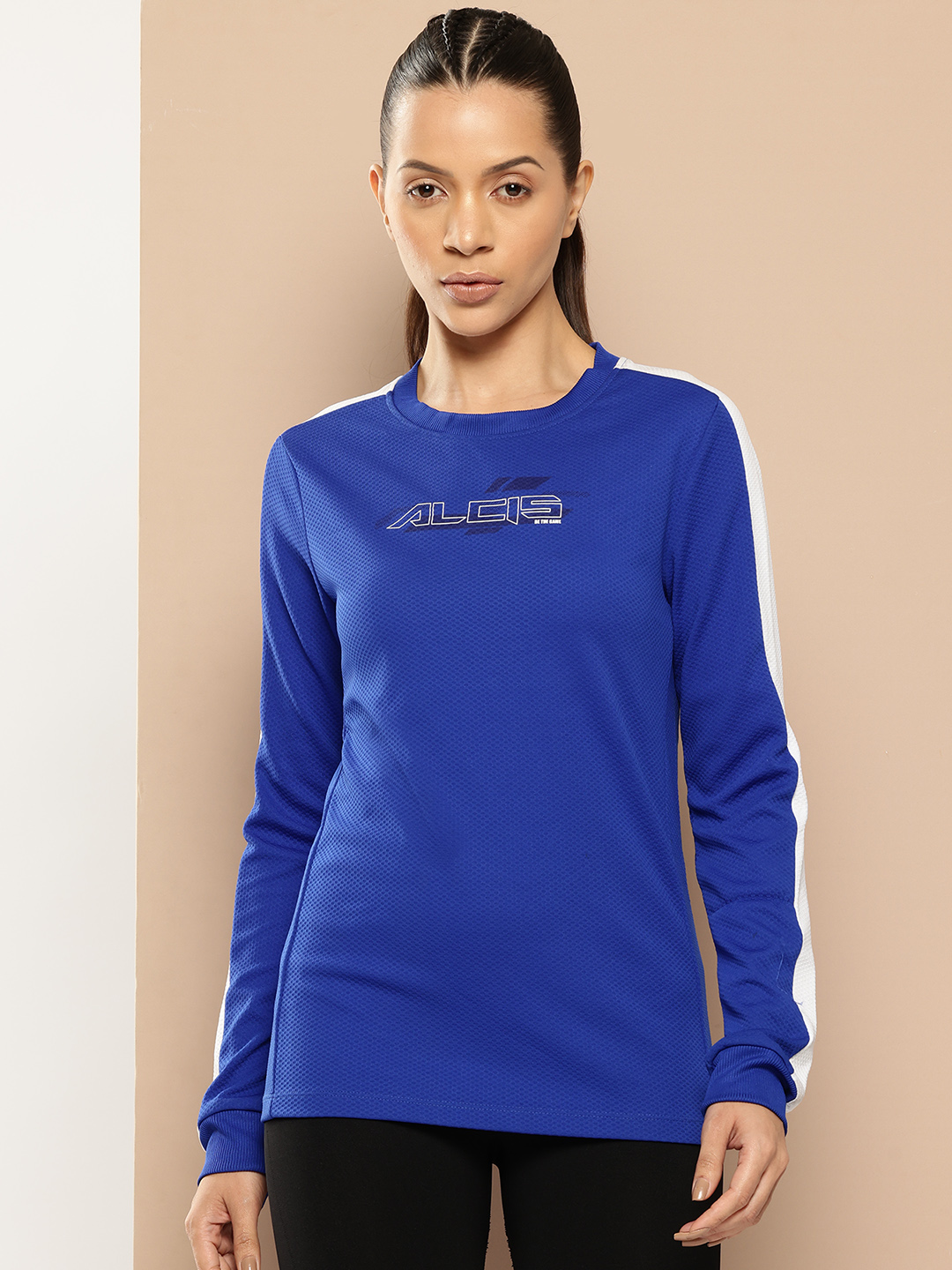 Women Blue Self Design Sweatshirt