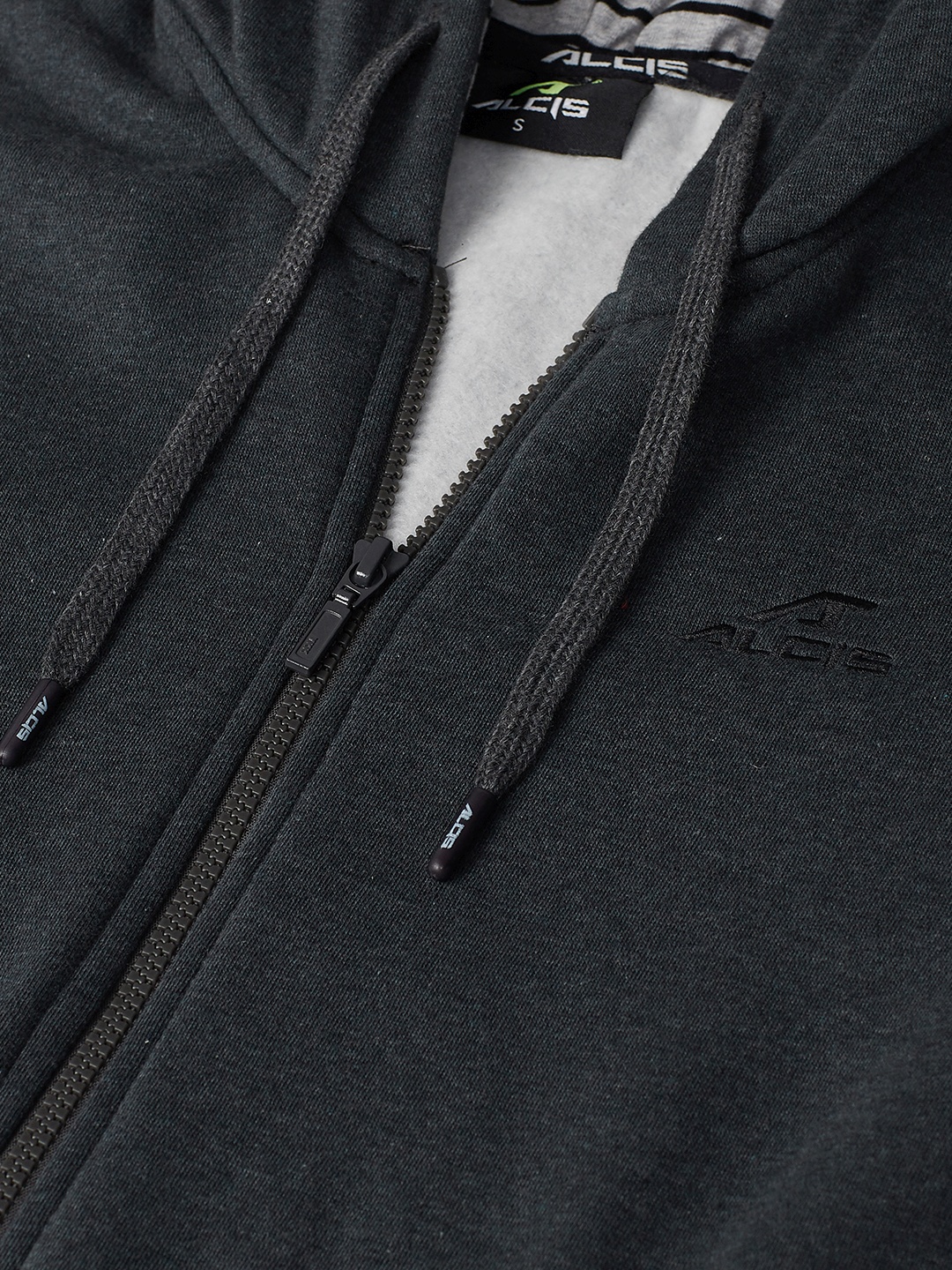 Alcis Women Charcoal Grey Solid Hooded Front-Open Sweatshirt (5)