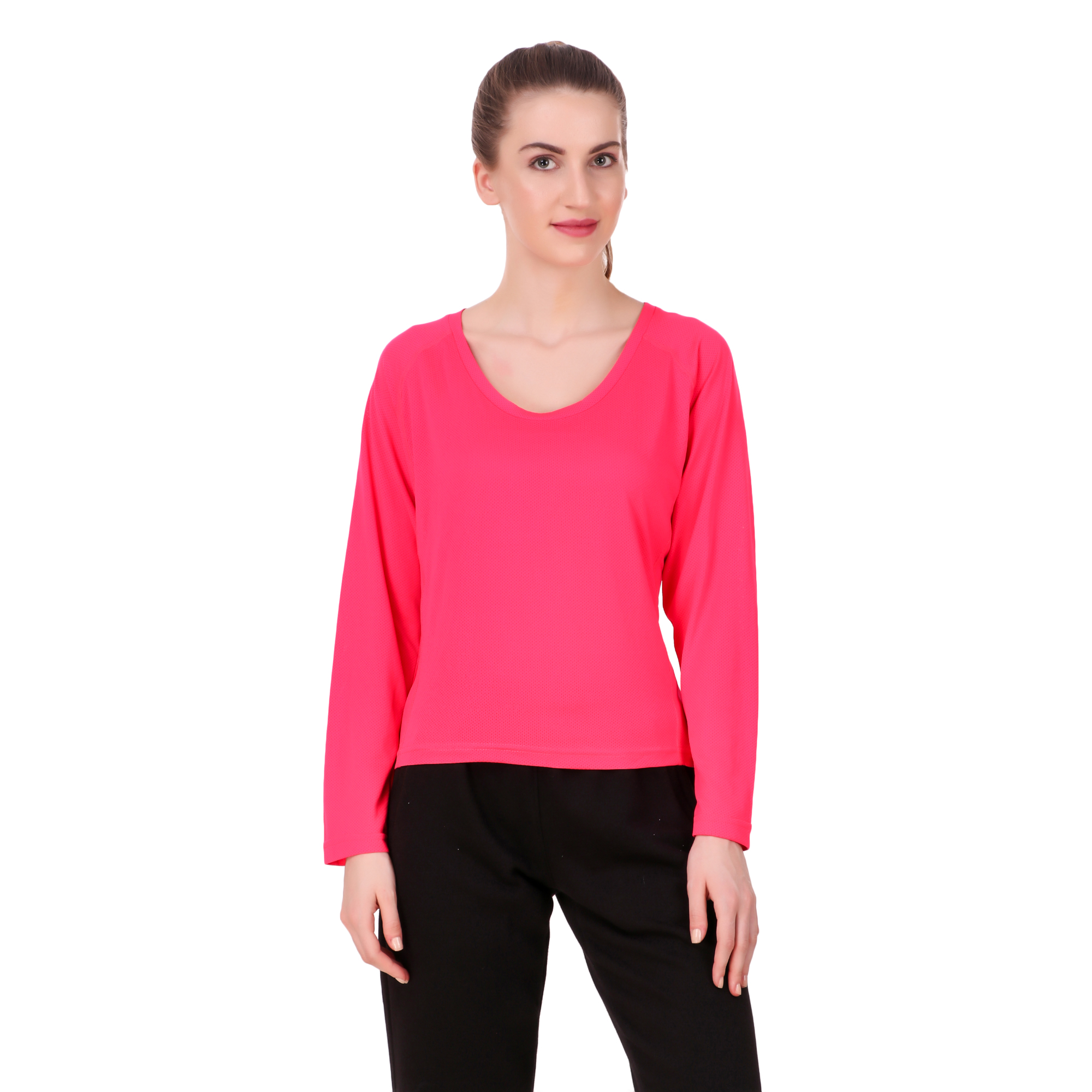 Women Fuchsia Solid Round Neck Running T-shirt