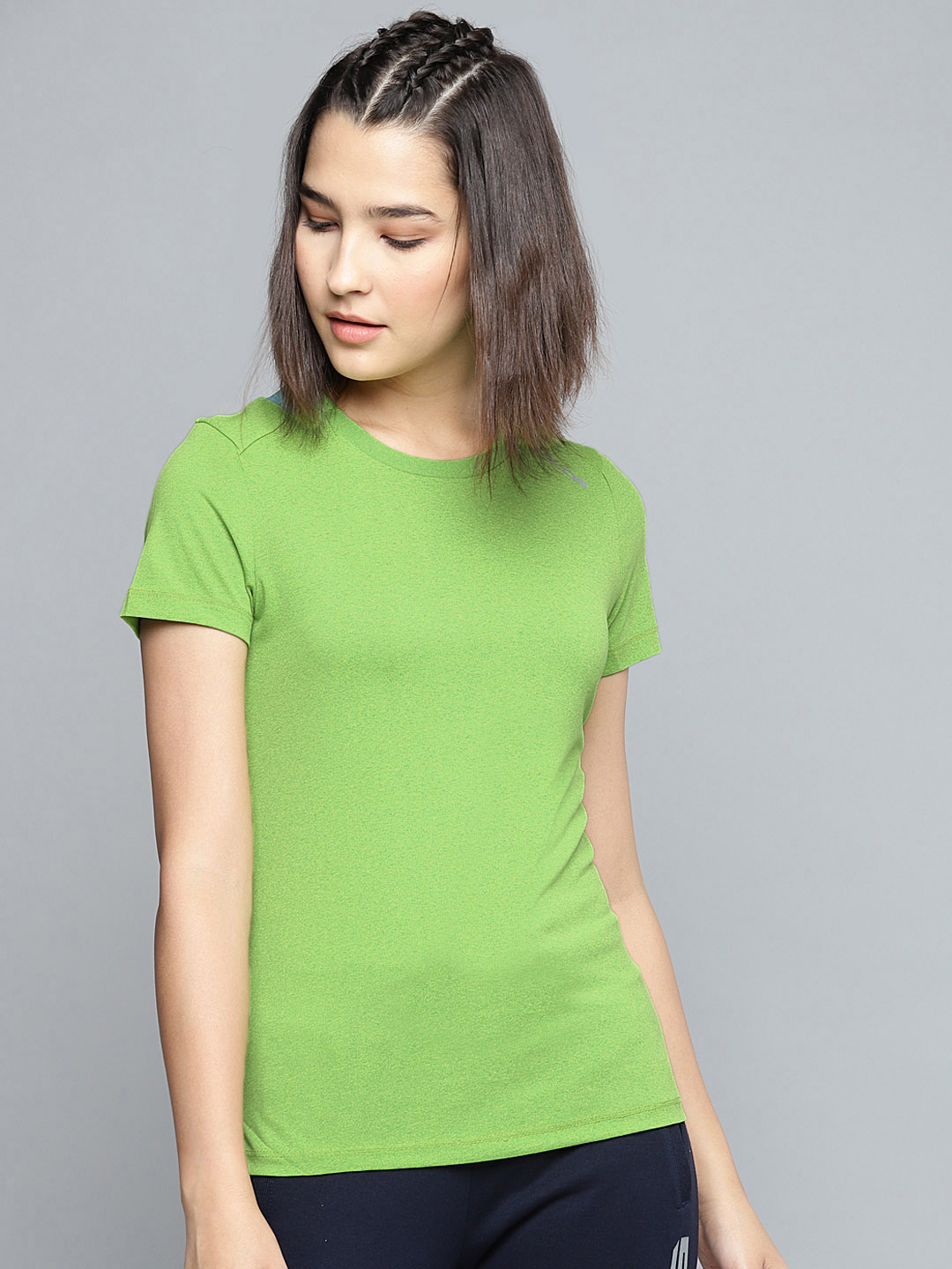 Women Green & Blue Solid Round Neck T-shirt