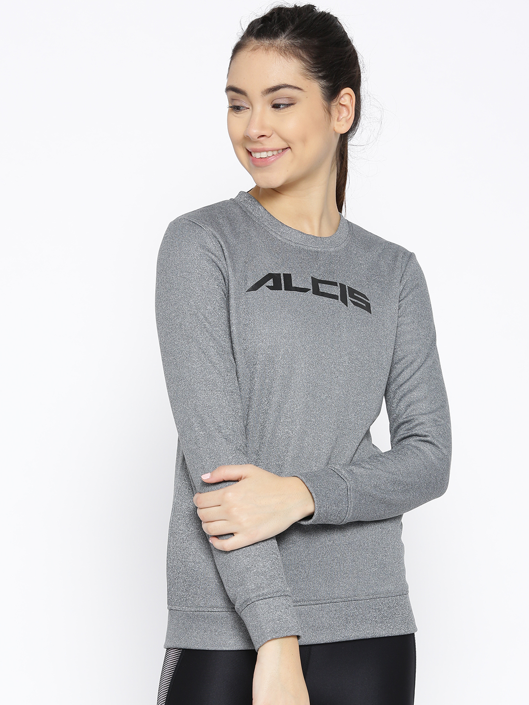 Women Grey Melange Solid Sweatshirt