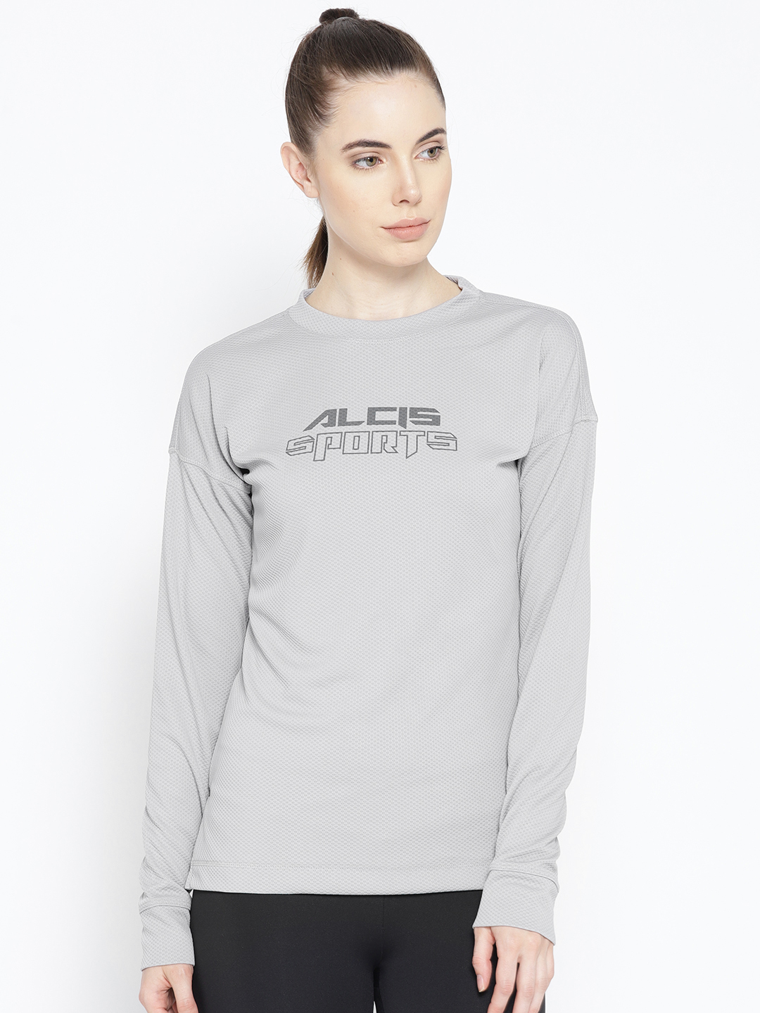 Women Grey Self Design Sweatshirt