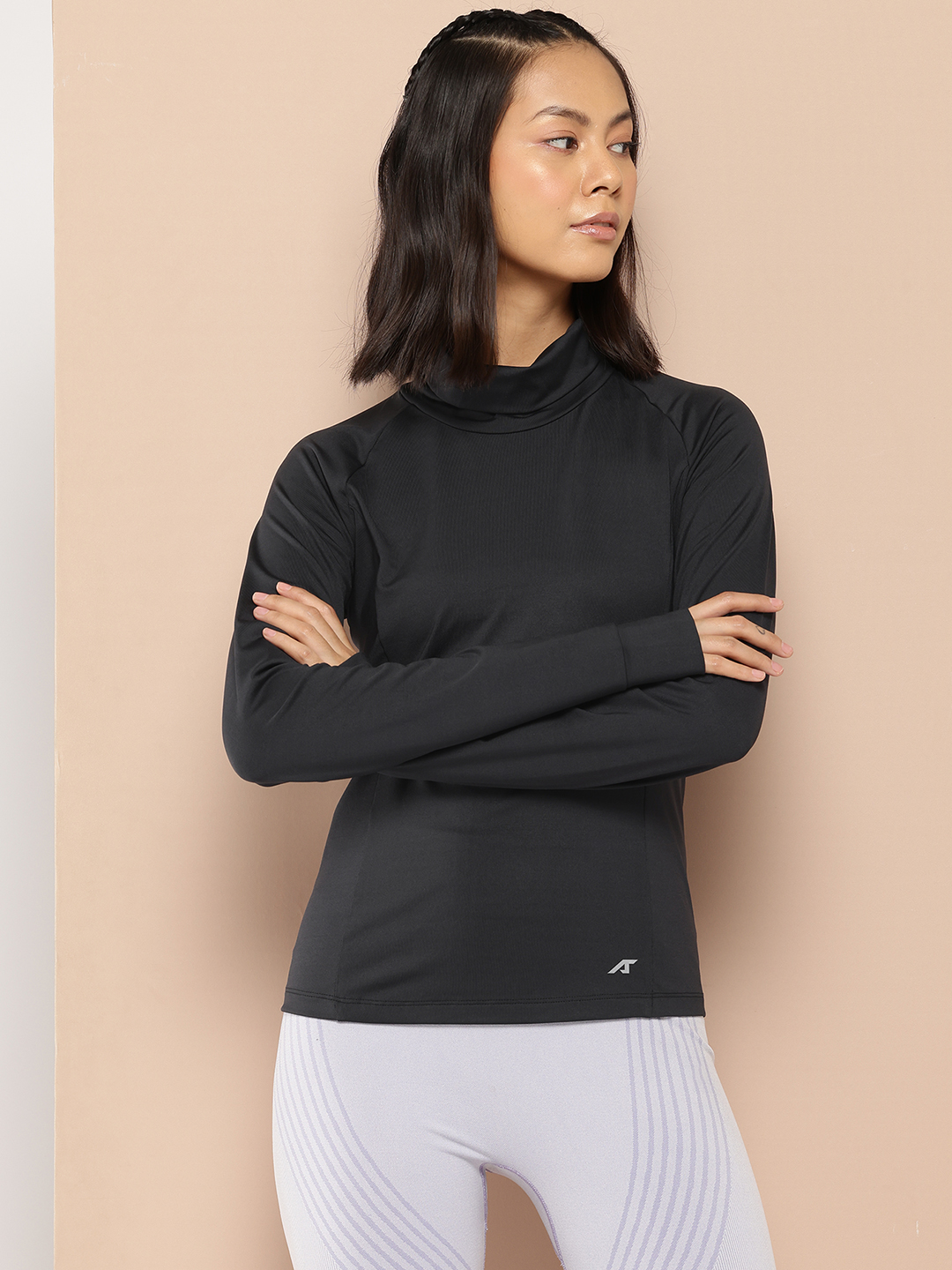 Women High Neck Slim Fit Sports T-shirt
