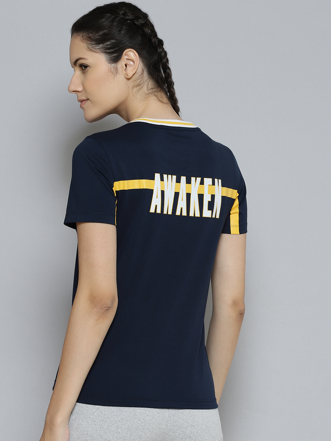 Alcis Women Navy Blue Slim Fit Running T-shirt (3)