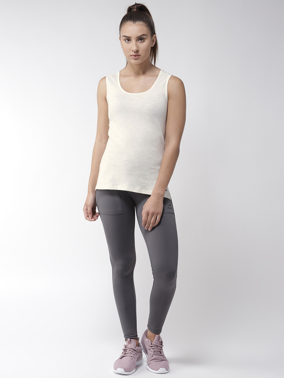 Alcis Women Off-White Solid Pure Cotton Top (2)