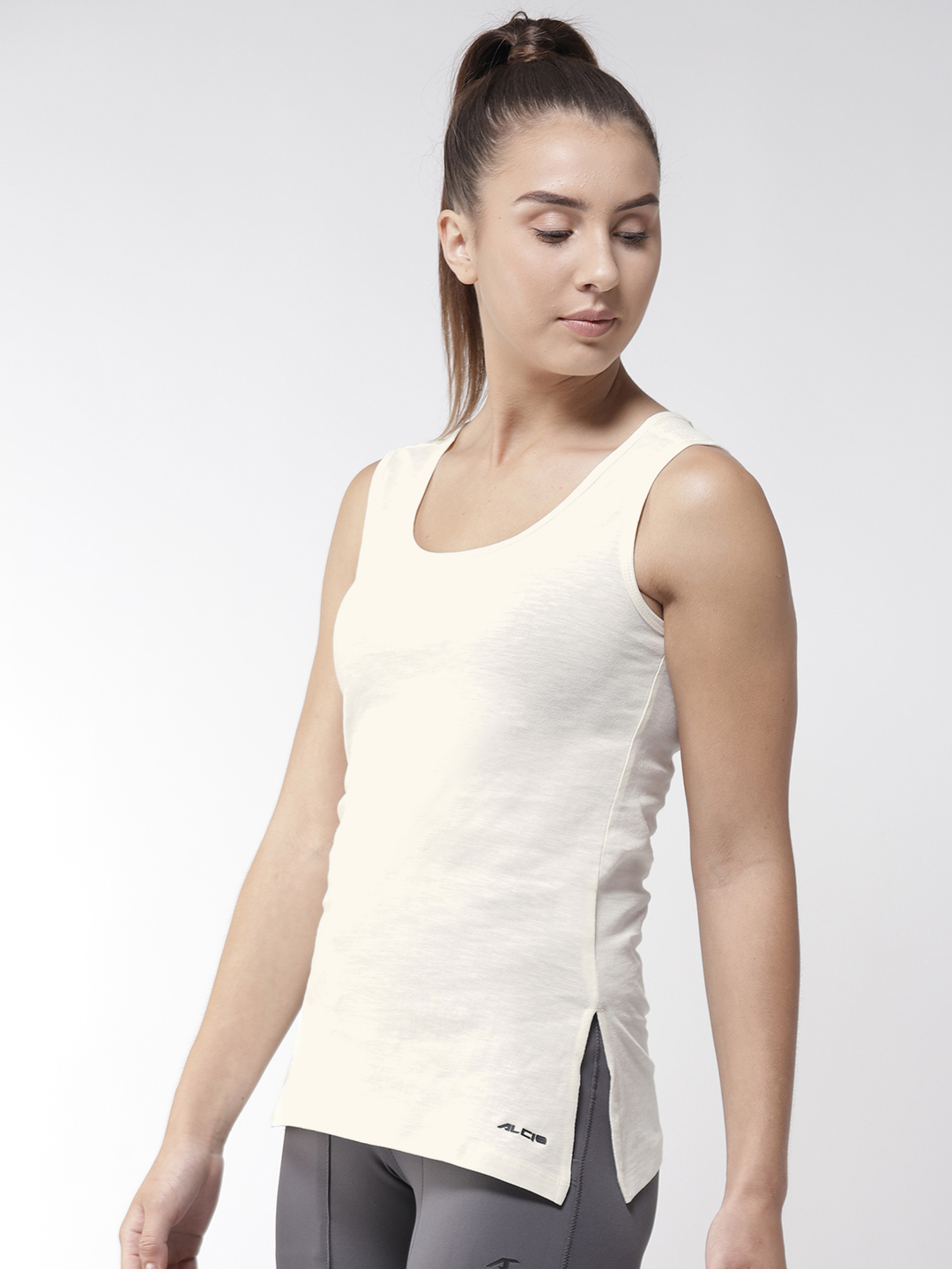 Alcis Women Off-White Solid Pure Cotton Top (4)