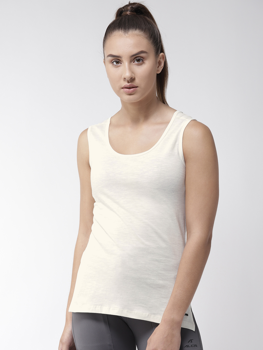 Women Off-White Solid Pure Cotton Top