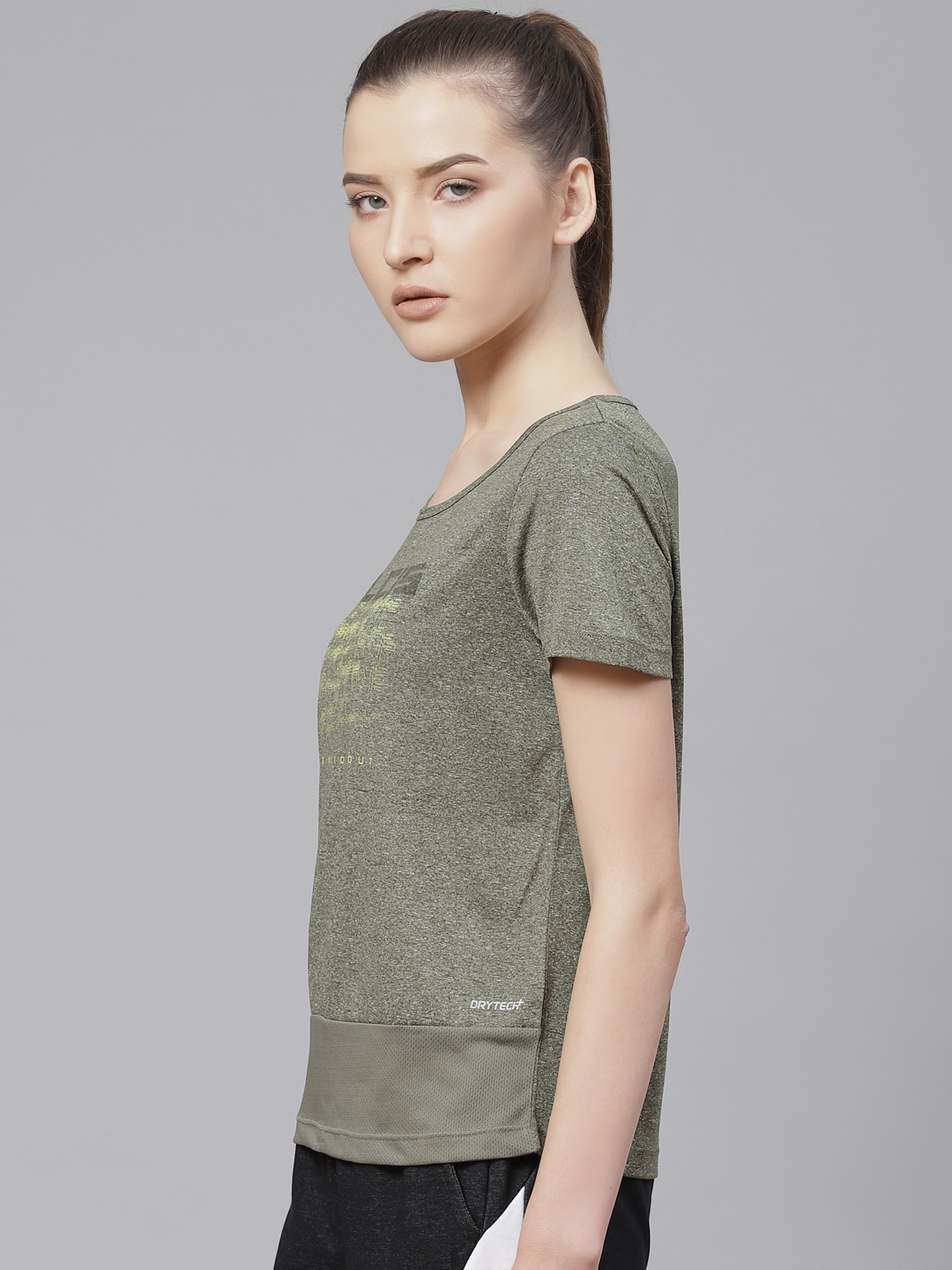 Alcis Women Olive Green Printed Round Neck T-shirt (2)
