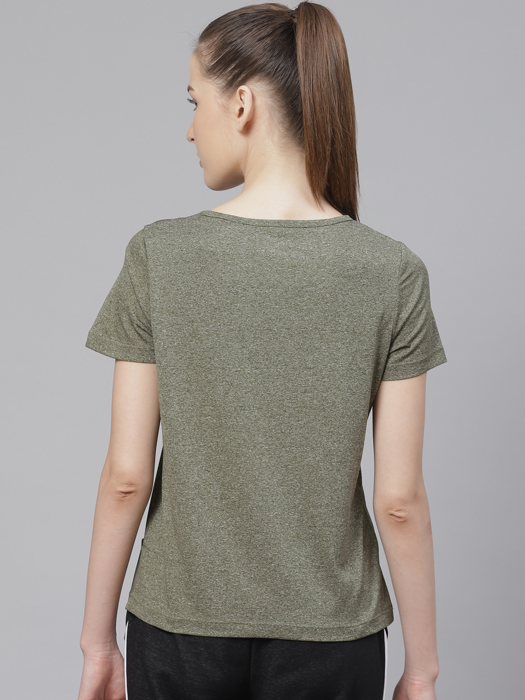 Alcis Women Olive Green Printed Round Neck T-shirt (3)