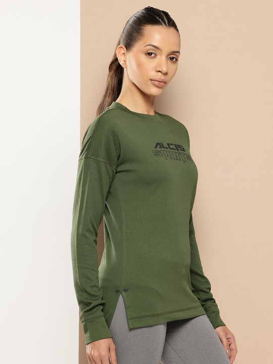Alcis Women Olive Green Solid Sweatshirt (2)