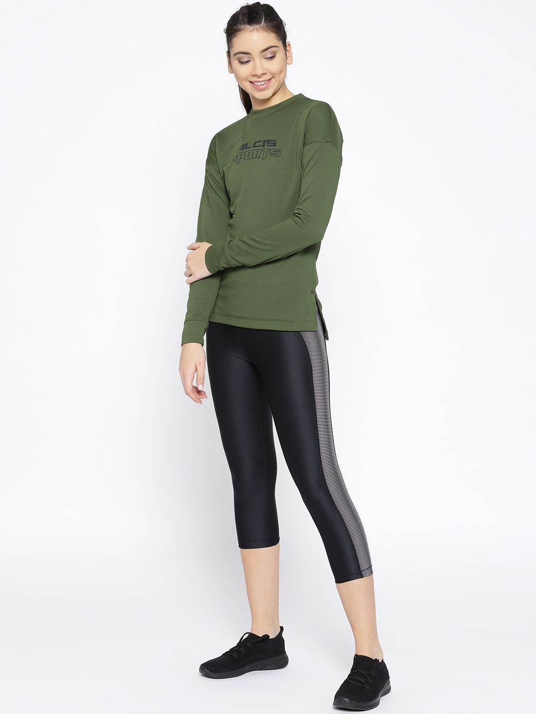 Alcis Women Olive Green Solid Sweatshirt (4)