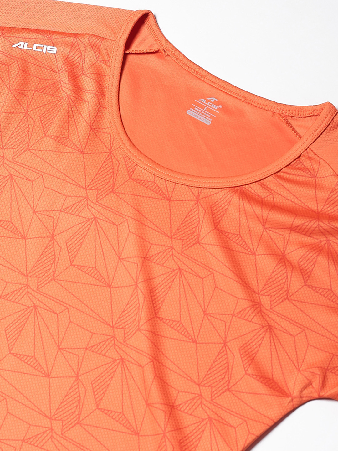 Alcis Women Orange Slim Fit Printed Round Neck Tennis T-shirt (5)