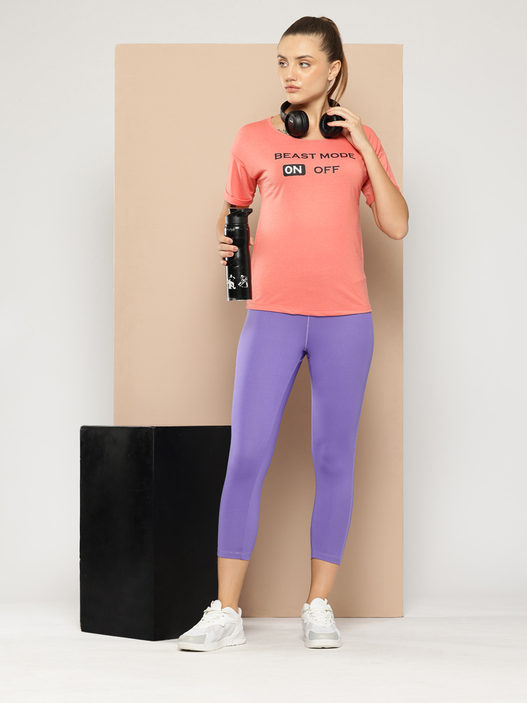 Alcis Women Peach-Coloured Printed Round Neck T-shirt (4)