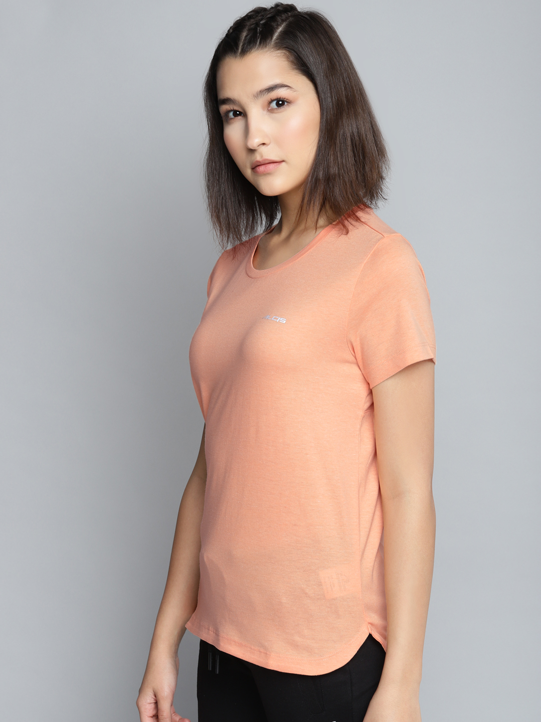Alcis Women Peach-Coloured Slim Fit Solid Round Neck T-shirt (2)